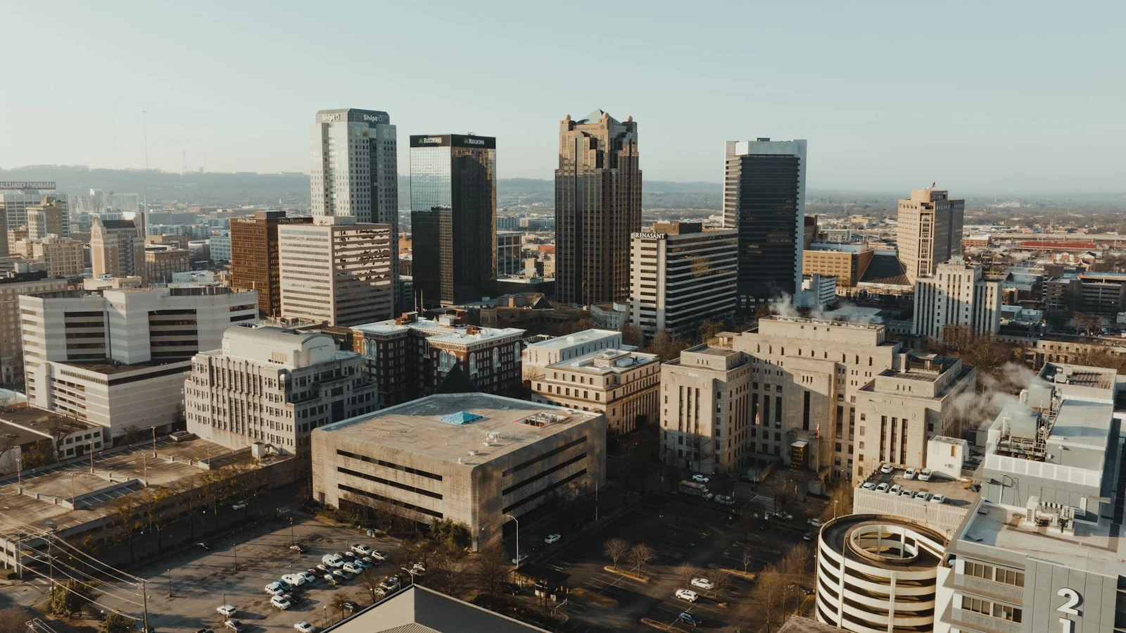 Downtown Birmingham Alabama skyline aerial view