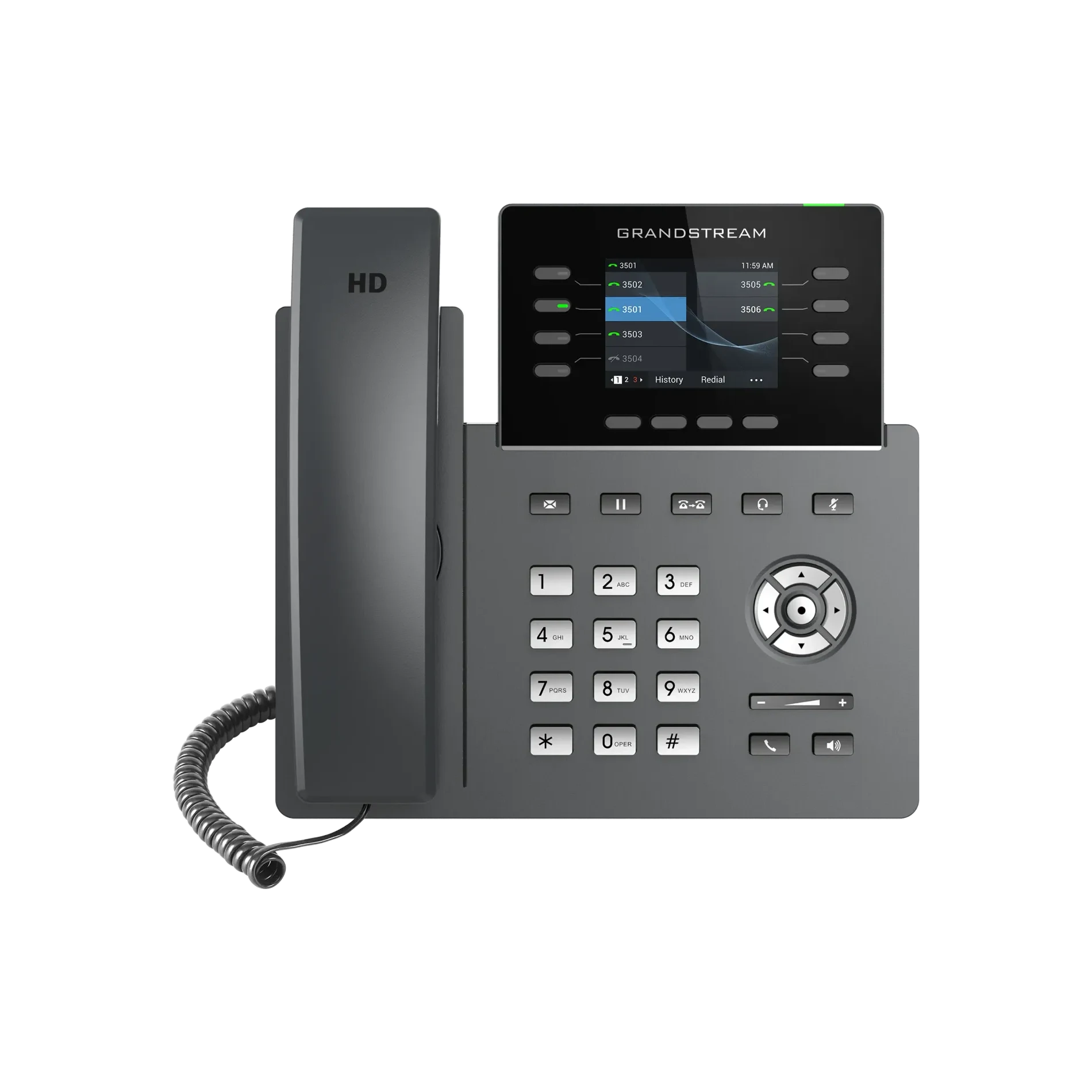 A Grandstream business desk phone provisioned by DiaPBX